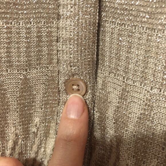 Jones New York Gold Metallic Cardigan Sweater Womens L Zig Zag Oversized Preppy - Picture 4 of 11